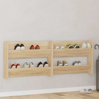 Scarpiere a Muro 2pz Rovere Sonoma 80x18x60cm Legno Multistrato