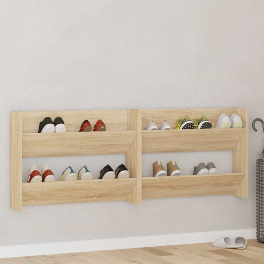 Scarpiere a Muro 2pz Rovere Sonoma 80x18x60cm Legno Multistrato