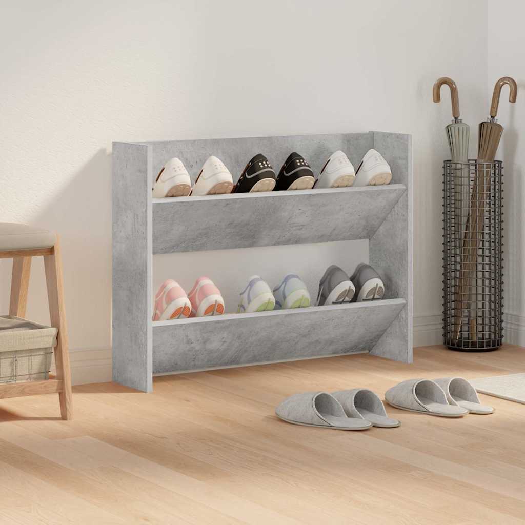 Scarpiera a Muro Grigio Cemento 80x18x60cm in Legno Multistrato | homemem39