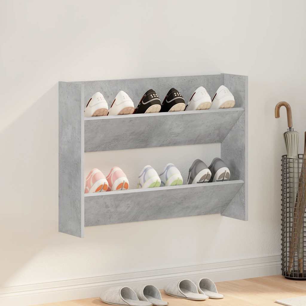 Scarpiera a Muro Grigio Cemento 80x18x60cm in Legno Multistrato | homemem39