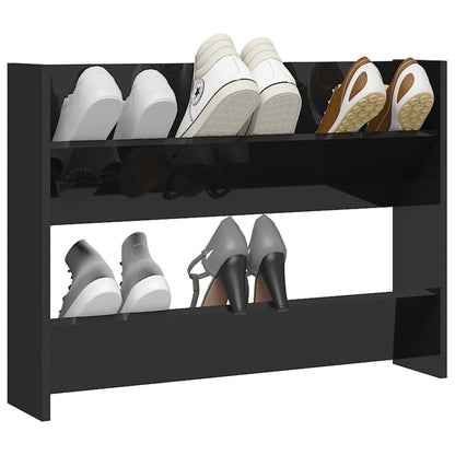 Glossy Black Wall Shoe Rack 80x18x60 cm in Multilayer Wood