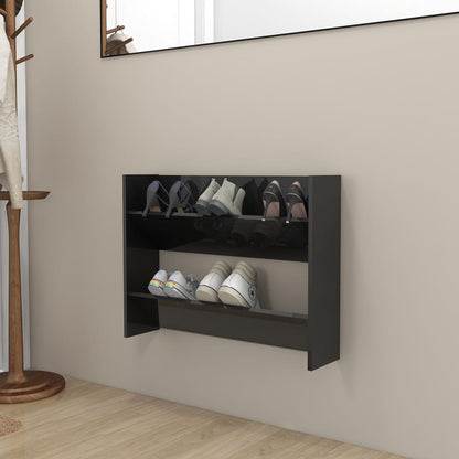 Glossy Black Wall Shoe Rack 80x18x60 cm in Multilayer Wood