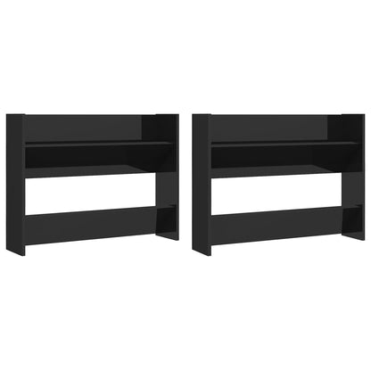 Scarpiere a Muro 2pz Nero Lucido 80x18x60cm Legno Multistrato