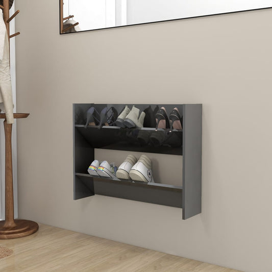 Scarpiera a Muro Grigio Lucido 80x18x60 cm in Legno Multistrato - homemem39