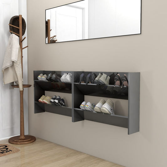 Scarpiere a Muro 2pz Grigio Lucido 80x18x60cm Legno Multistrato - homemem39