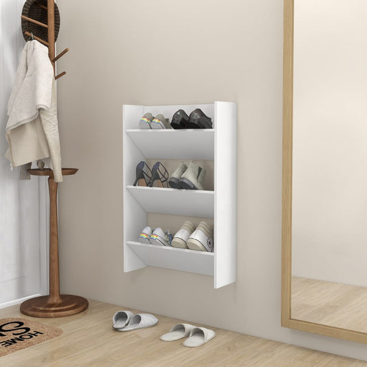 Scarpiera a Muro Bianca 60x18x90 cm in Legno Multistrato