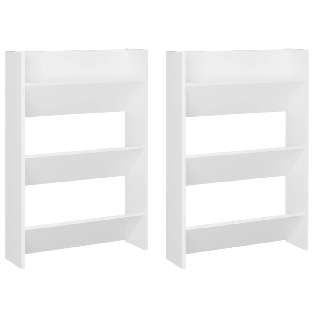 Scarpiere a Muro 2pz Bianche 60x18x90 cm in Legno Multistrato