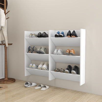 Scarpiere a Muro 2pz Bianche 60x18x90 cm in Legno Multistrato