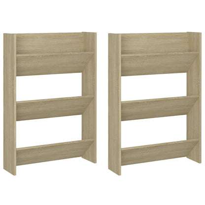 Scarpiere a Muro 2pz Rovere Sonoma 60x18x90cm Legno Multistrato