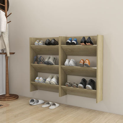 Scarpiere a Muro 2pz Rovere Sonoma 60x18x90cm Legno Multistrato