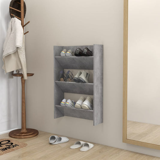 Scarpiera a Muro Grigio Cemento 60x18x90cm in Legno Multistrato