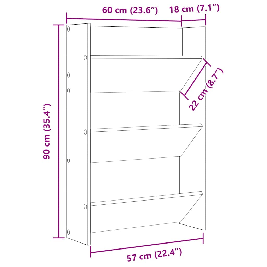 Scarpiere Muro 2pz Grigio Cemento 60x18x90cm Legno Multistrato