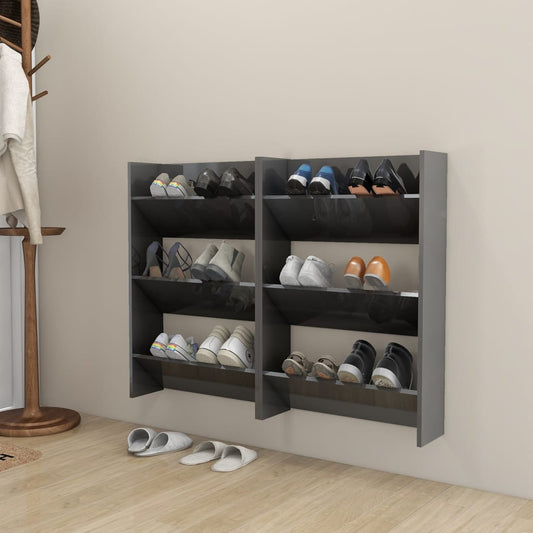 Scarpiere a Muro 2pz Grigio Lucido 60x18x90cm Legno Multistrato - homemem39