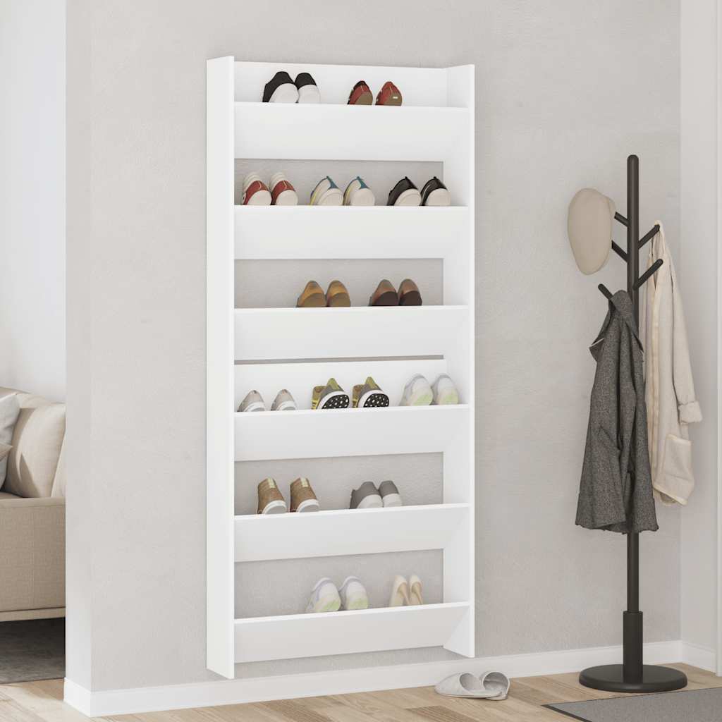 Scarpiere a Muro 2pz Bianche 80x18x90 cm in Legno Multistrato