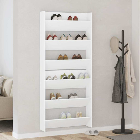 Scarpiere a Muro 2pz Bianche 80x18x90 cm in Legno Multistrato | homemem39