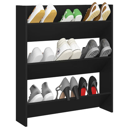 Black Wall Shoe Rack 80x18x90 cm in Multilayer Wood