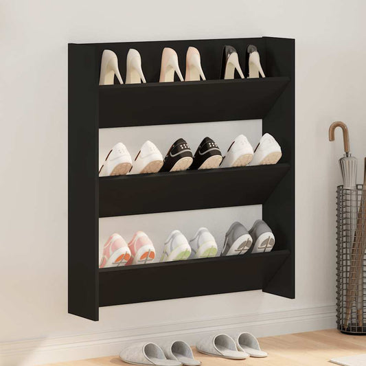 Black Wall Shoe Rack 80x18x90 cm in Multilayer Wood