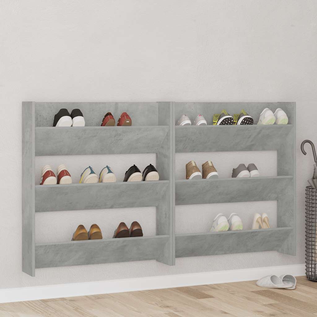 Scarpiera a Muro Grigio Cemento 80x18x90cm in Legno Multistrato
