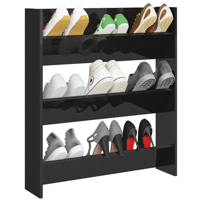 Glossy Black Wall Shoe Rack 80x18x90 cm in Multilayer Wood