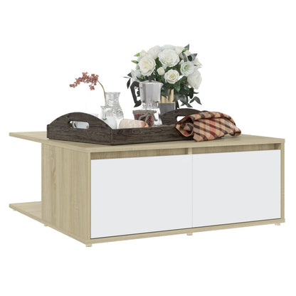 Tavolino Salotto Bianco e Rovere Sonoma 80x80x31cm Multistrato | homemem39
