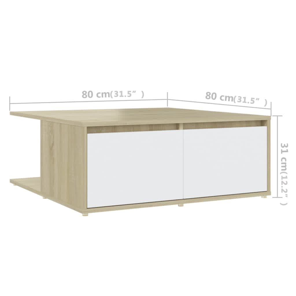 Tavolino Salotto Bianco e Rovere Sonoma 80x80x31cm Multistrato | homemem39