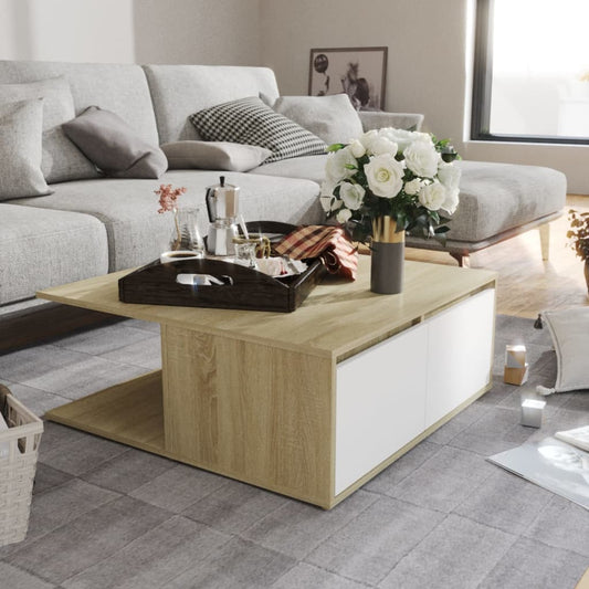 Tavolino Salotto Bianco e Rovere Sonoma 80x80x31cm Multistrato | homemem39