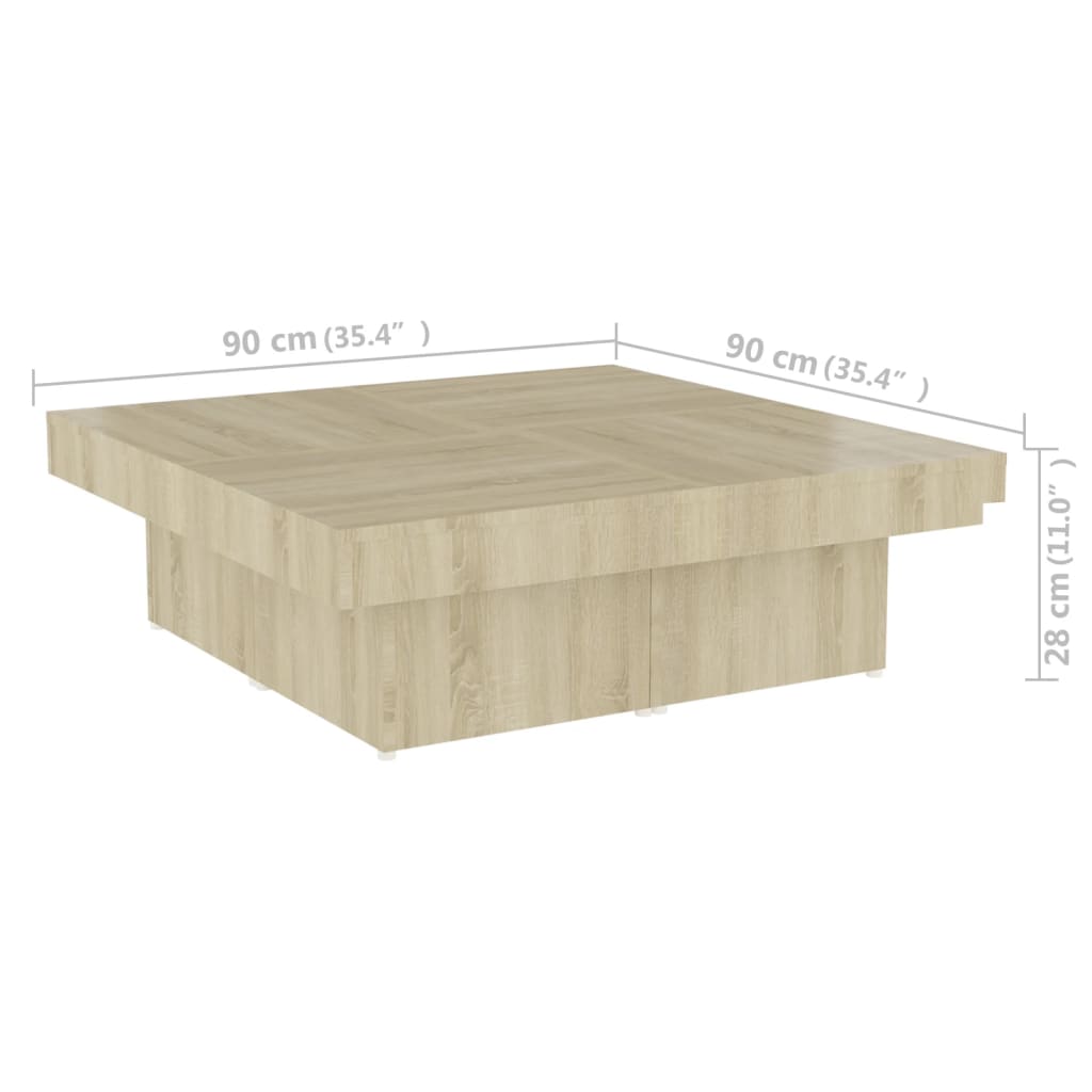 Tavolino da Salotto Rovere Sonoma 90x90x28 cm Legno Multistrato