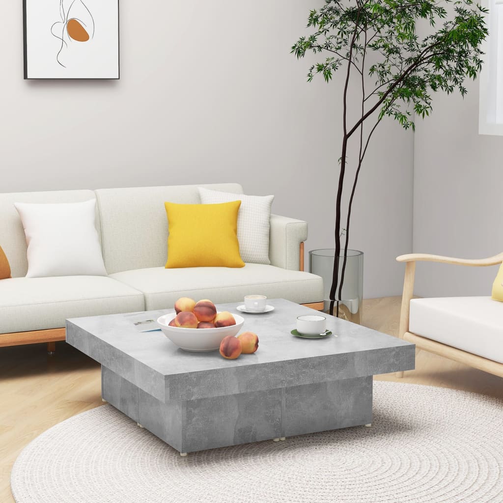 Tavolino da Salotto Grigio Cemento 90x90x28cm Legno Multistrato | homemem39