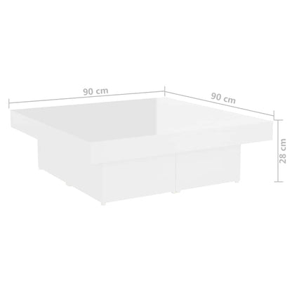 Tavolino da Salotto Bianco Lucido 90x90x28 cm Legno Multistrato
