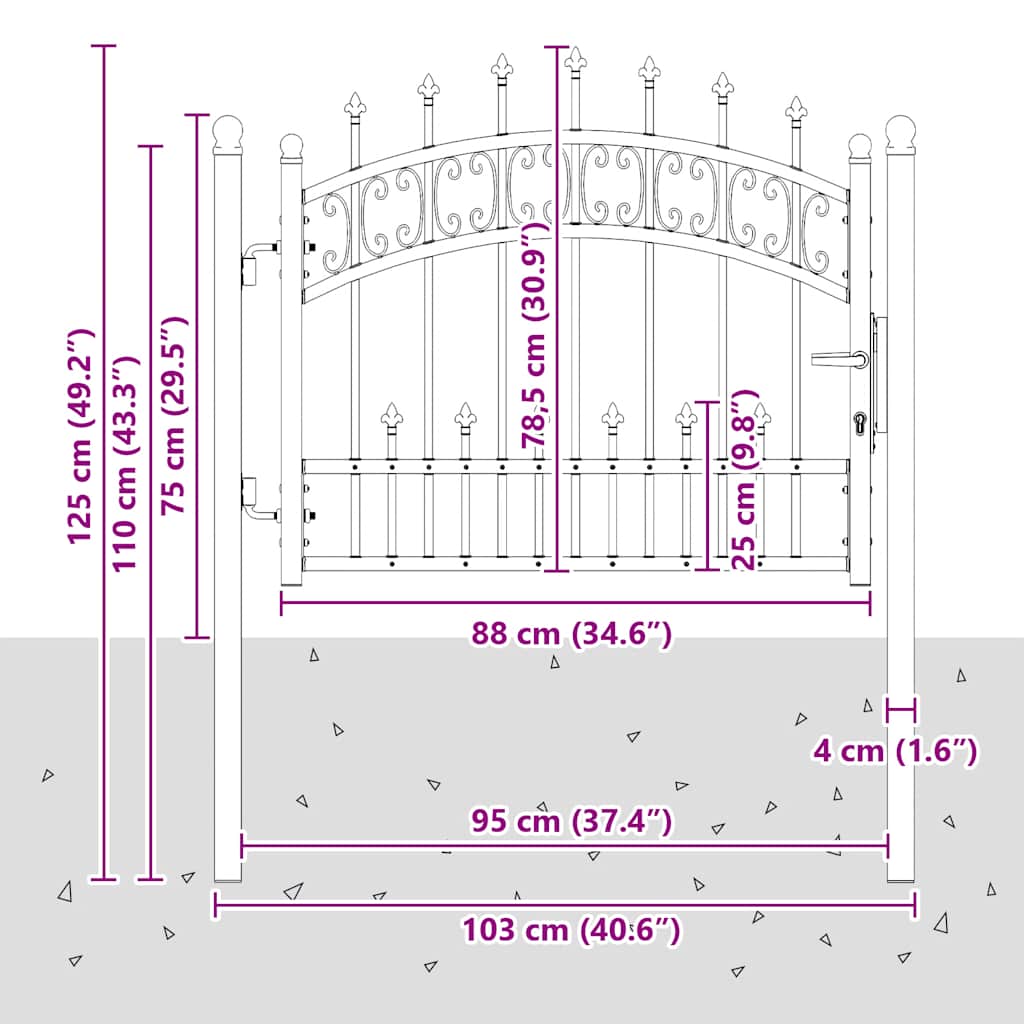 Cancello per recinzione KAMPEN con punta a lancia Nero 103x75 cm in acciaio | homemem39