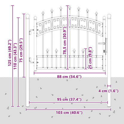 Cancello per recinzione KAMPEN con punta a lancia Nero 103x75 cm in acciaio | homemem39