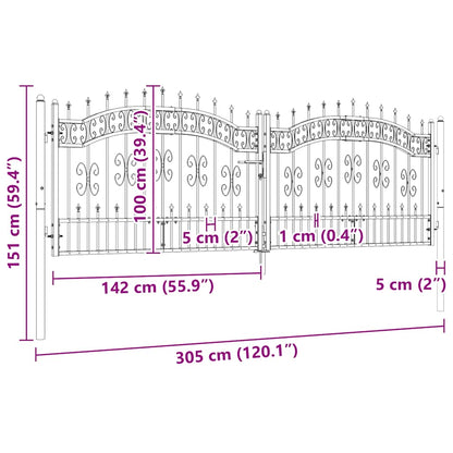 Cancello per recinzione con punta a lancia nero 305x100 cm in acciaio verniciato a polvere