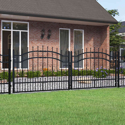 Cancello per recinzione con punta a lancia nero 305x100 cm in acciaio verniciato a polvere