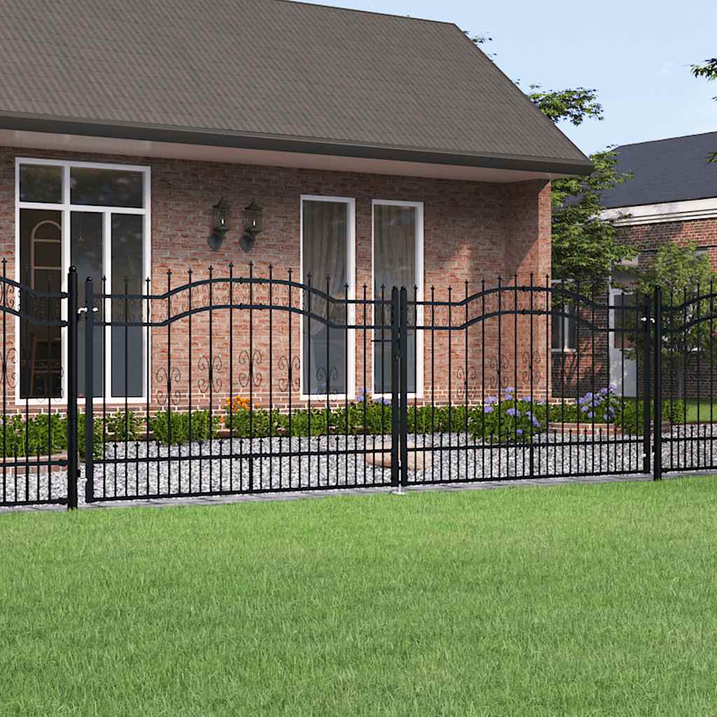 Cancello per recinzione con punta a lancia nero 406x125 cm in acciaio verniciato a polvere