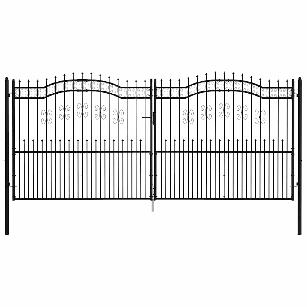 Cancello per recinzione con punta a lancia nero 406x175 cm in acciaio verniciato a polvere