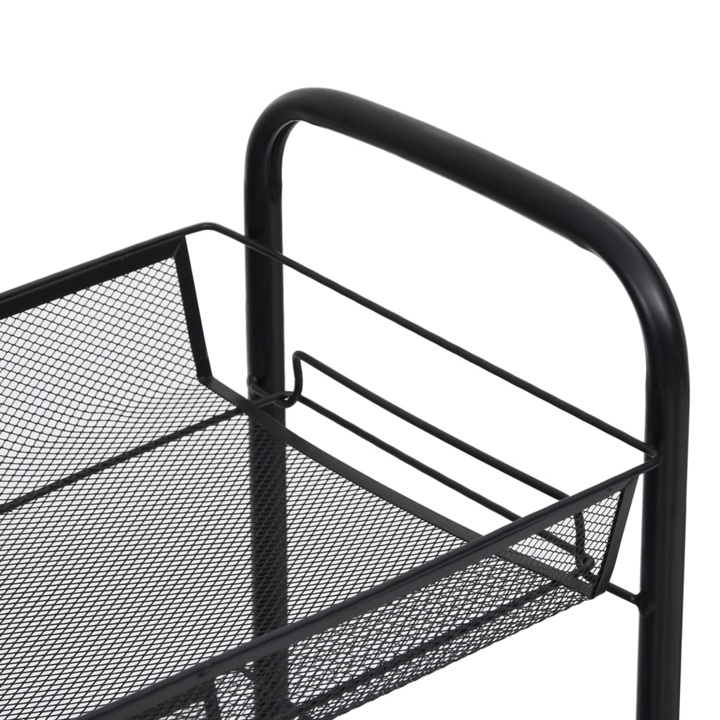 Carrello da Cucina con 3 Ripiani Nero 46x26x64 cm in Ferro - homemem39