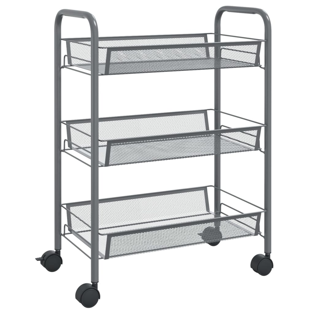 Carrello da Cucina con 3 Ripiani Grigio 46x26x64 cm in Ferro - homemem39
