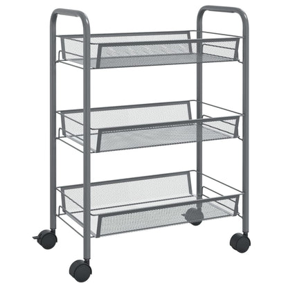 Carrello da Cucina con 3 Ripiani Grigio 46x26x64 cm in Ferro - homemem39