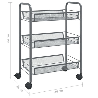 Carrello da Cucina con 3 Ripiani Grigio 46x26x64 cm in Ferro - homemem39