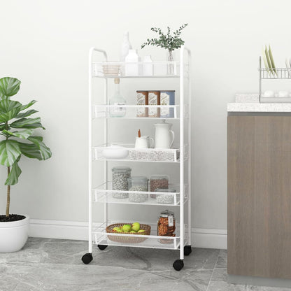 Carrello da Cucina con 5 Ripiani Bianco 46x26x105 cm in Ferro - homemem39
