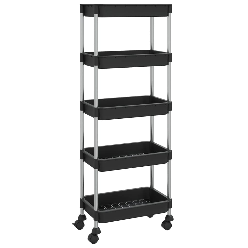 Carrello da Cucina 5 Ripiani Nero 42x29x128 cm Ferro e ABS - homemem39