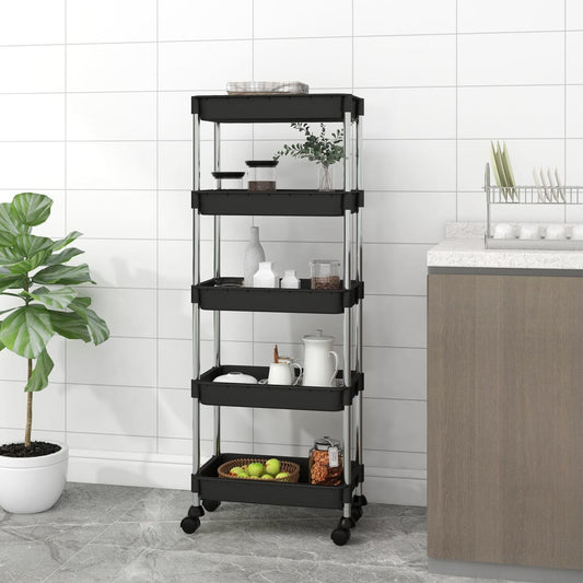 Carrello da Cucina 5 Ripiani Nero 42x29x128 cm Ferro e ABS - homemem39