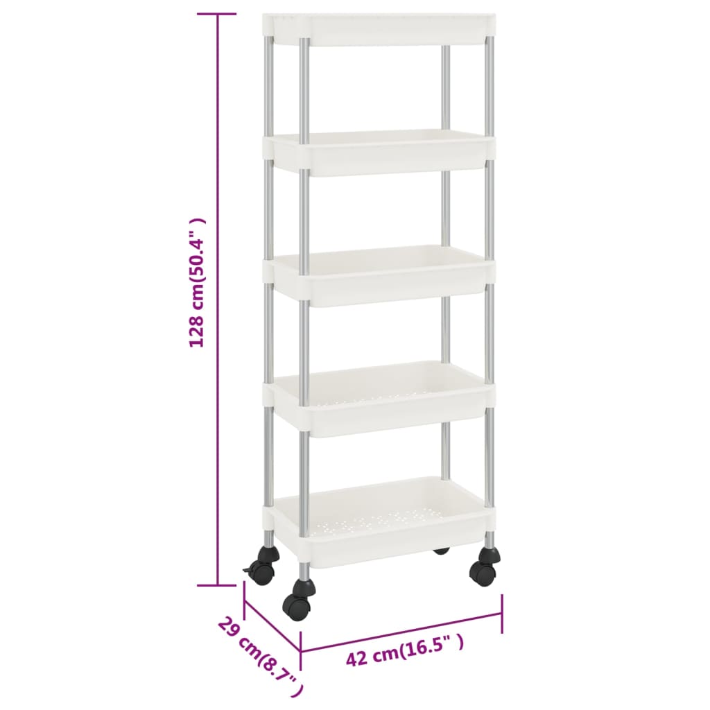 Carrello da Cucina 5 Ripiani Bianco 42x29x128 cm Ferro e ABS - homemem39