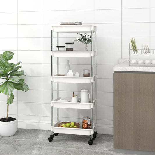 Carrello da Cucina 5 Ripiani Bianco 42x29x128 cm Ferro e ABS - homemem39