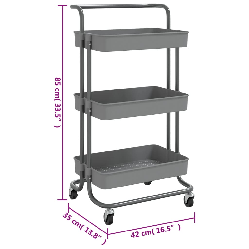 Carrello da Cucina 3 Ripiani Grigio 42x35x85 cm Ferro e ABS - homemem39