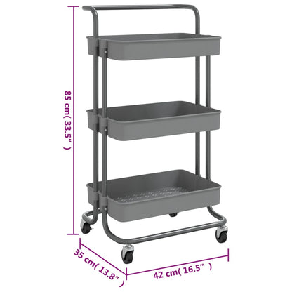 Carrello da Cucina 3 Ripiani Grigio 42x35x85 cm Ferro e ABS - homemem39