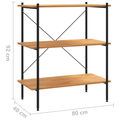 Scaffale a 3 ripiani nero e rovere 80x40x92 cm