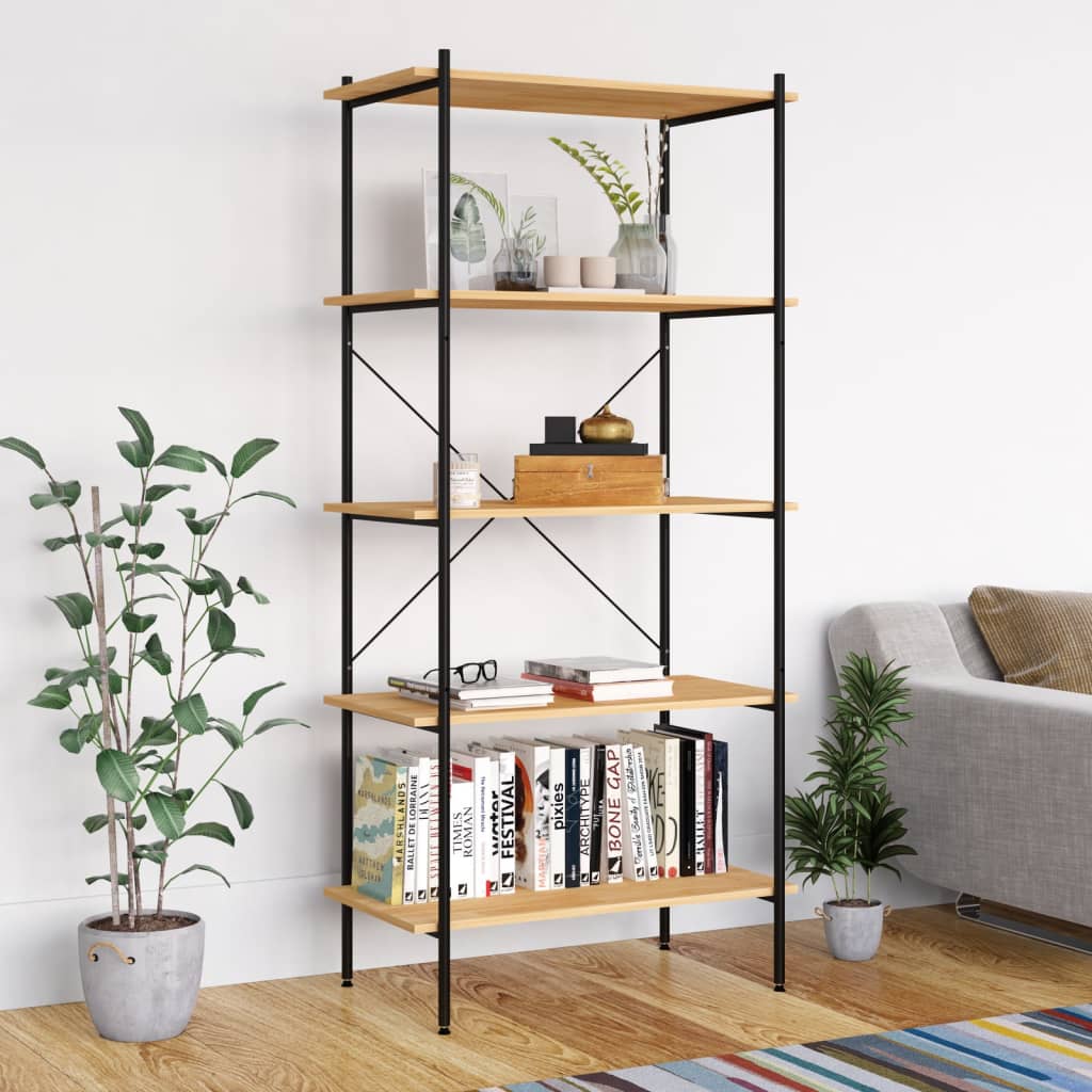 Scaffale con 5 Mensole Nero e Rovere 80x40x163 cm | homemem39