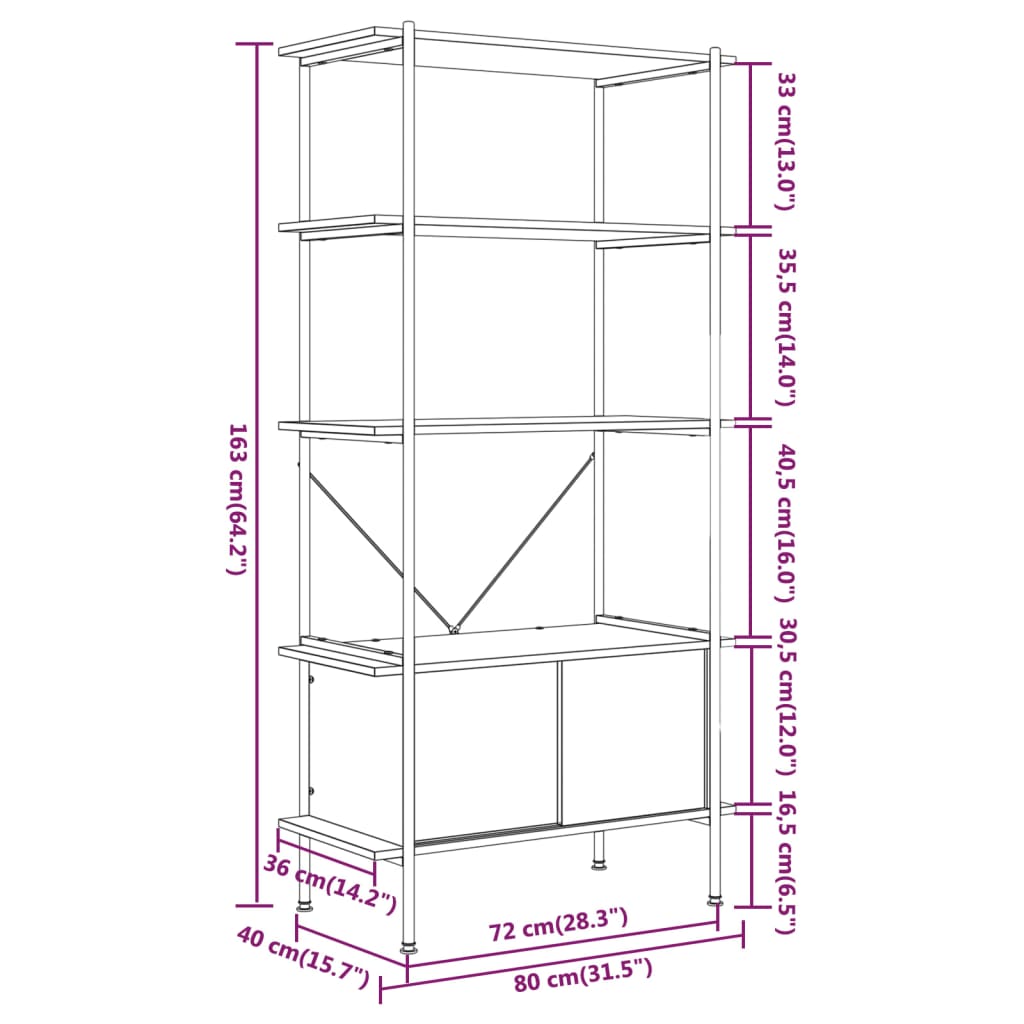 Scaffalatura 5 Livelli con Mobile 80x40x163 cm Acciaio e Legno | homemem39