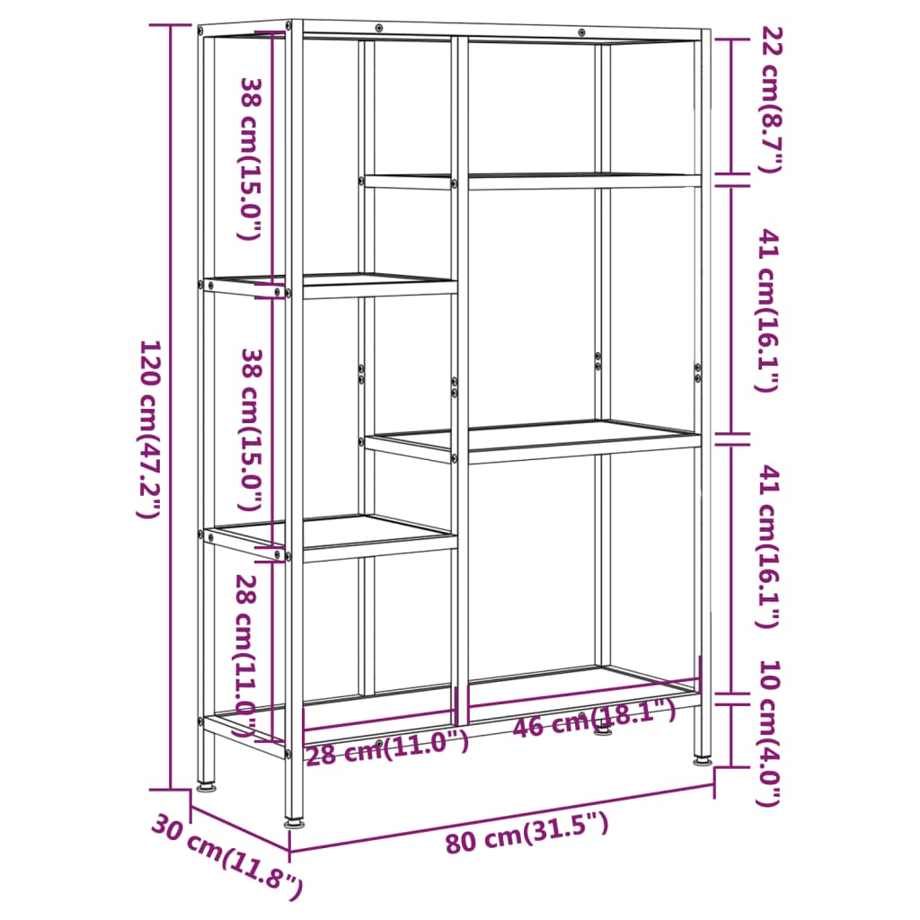 Scaffale per Libri 80x30x120 cm Acciaio e Legno Multistrato | homemem39
